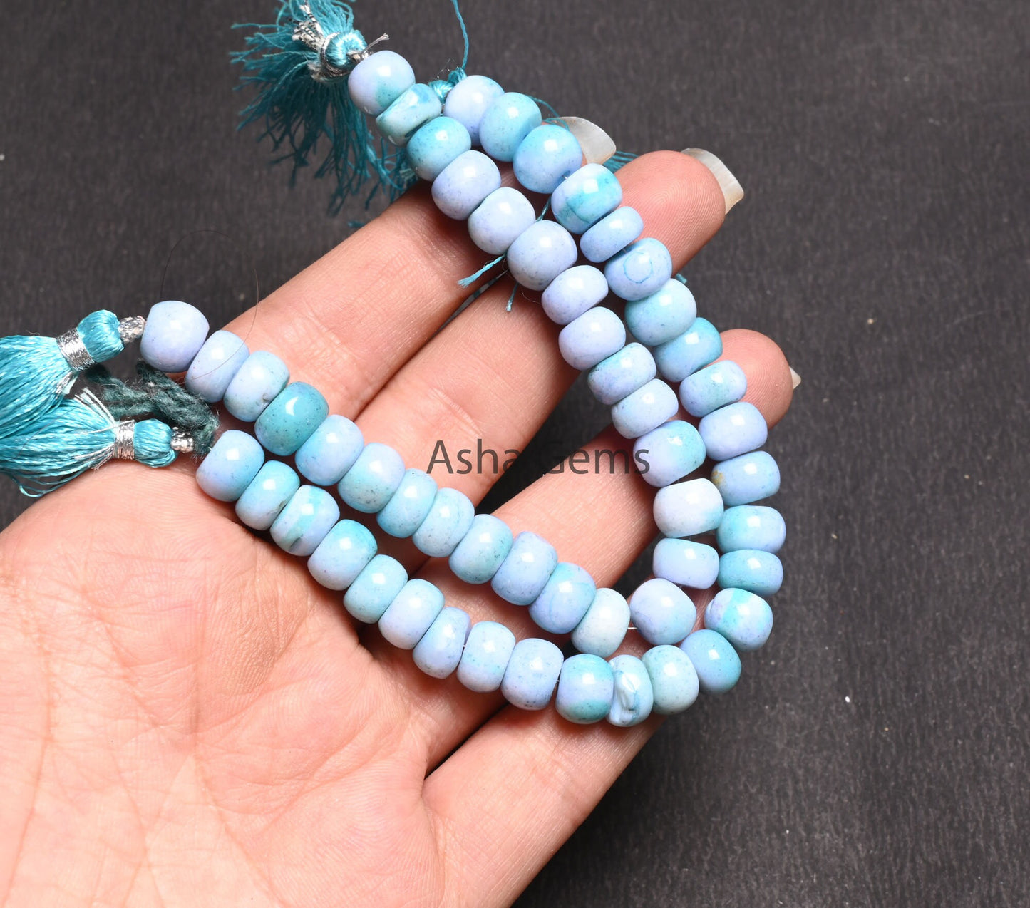 9 mm Shaded Blue Opal Smooth Rondelle Gemstone loose Beads, Fine Turquoise Blue Opal Plain Handmade Beads, Blue Opal Beads Jewelry Necklace