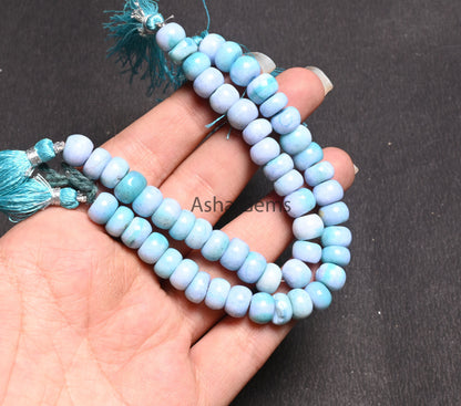 9 mm Shaded Blue Opal Smooth Rondelle Gemstone loose Beads, Fine Turquoise Blue Opal Plain Handmade Beads, Blue Opal Beads Jewelry Necklace