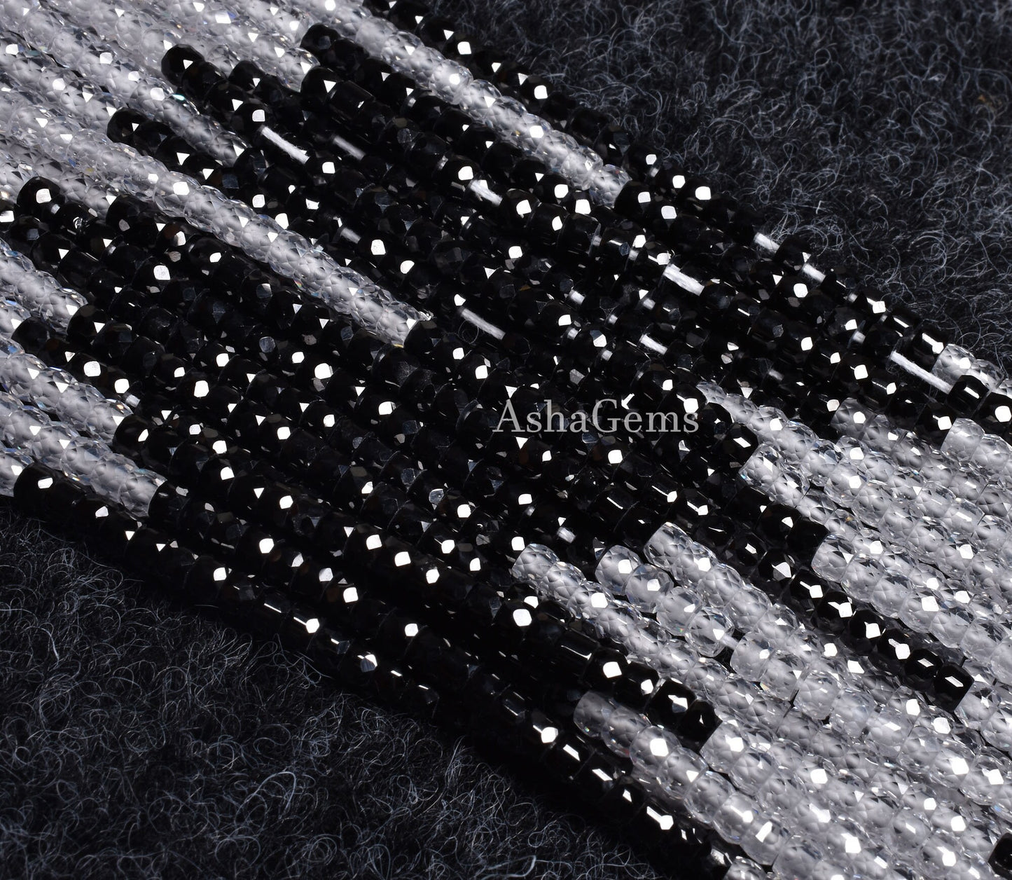 Rare Black White Shaded Zircon Faceted Beads, 13" Strand Attractive Black White Micro Cut Faceted Rondelle Gemstone Beads For jewelry Craft