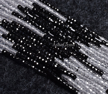 Rare Black White Shaded Zircon Faceted Beads, 13" Strand Attractive Black White Micro Cut Faceted Rondelle Gemstone Beads For jewelry Craft