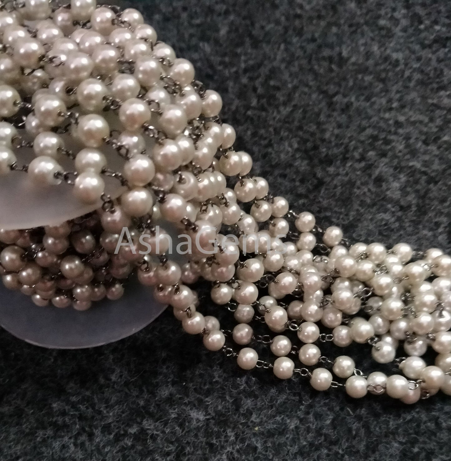 6mm Pearl Hydro Beads Rosary Chain Black Metal Plated Wire Wrapped Chain,1-50 Feet Pearl Gunmetal Beaded Rosary Chain Jewelry Craft Necklace
