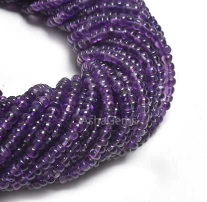 Fine African Amethyst Smooth Rondelle Shape Beads,12.5" Amethyst Plain Handmade Gemstone Loose Beads, Fine Purple Amethyst Bead Jewelry SALE
