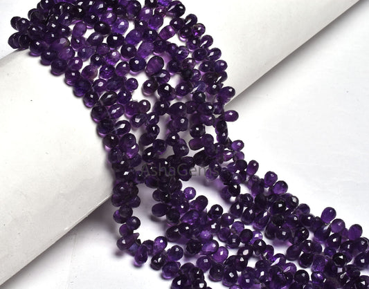 African Amethyst Faceted Drops Shape Beads,5.5-9.5 mm Natural Purple Amethyst Teardrop Beads,9" Amethyst Drop Briolette Gemstone Beads SALE