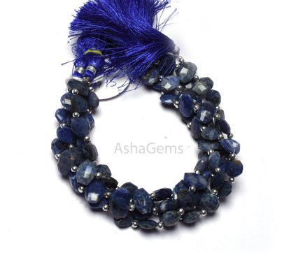 Shaded Blue Sodalite Step Cut Oval Gemstone Beads,8-12 mm Natural sodalite Beads,8.5" Strand Sodalite Fancy Oval Faceted Beads Jewelry Craft