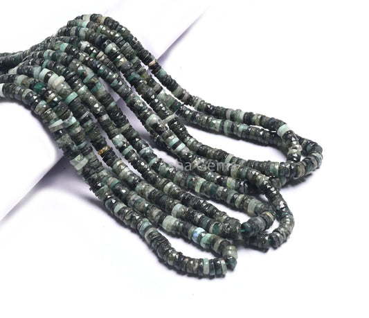 Natural Emerald Faceted Tyre Shape Beads, Sakota Emerald Shaded Indian Cut Heishi Tyre Gemstone Beads, Emerald Disc Bead Jewelry Making SALE