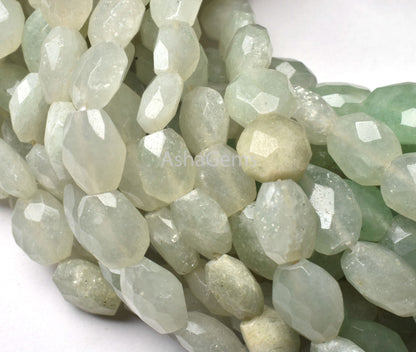 Natural Green Aventurine Faceted Oval Shape Beads,13" Strand Shaded Aventurine Hand Cut Oval Gemstone Beads, angoori Margaj Beads Handmade