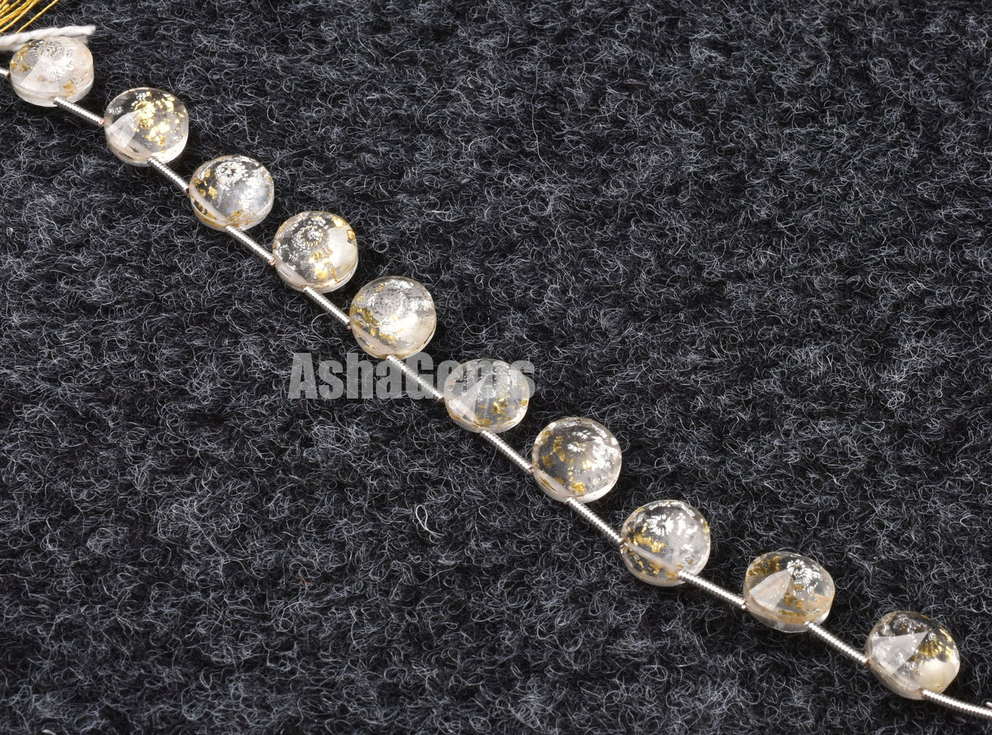 10 Pc Crystal Quartz Gold Foil Doublet Round Faceted Beads, Gold Foil Quartz Doublet Cut Stone Side Drill Beads, Gemstone Faceted Cabochons