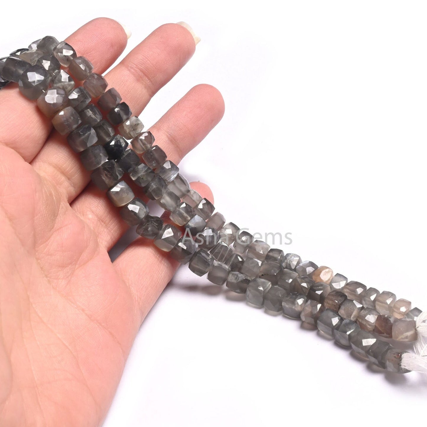 Natural Grey Moonstone Faceted 3D Cube Box Shape Gemstone Beads,10" Strand Moonstone Cube Beads, Grey Moonstone Beads Jewelry Making Crafts