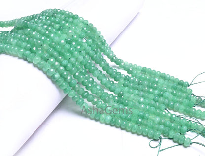 6 mm Beautiful Green Jade faceted Rondelle Beads,7/14" Fine Tree Green Jade Quartz machine cut Gemstone Loose Bead Jewelry Making Craft SALE