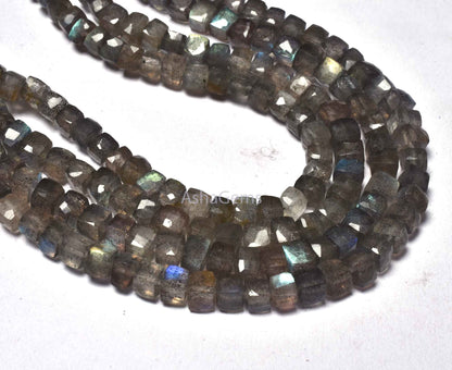 Natural Flash Labradorite Faceted 3D Cube Box Beads,7" Strand Blue Fire Labradorite Cube Beads 4.5-5 mm Black rainbow Box Beads Jewelry SALE