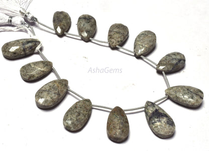 12 Piece strand Grey Jasper Teardrop Beads,12x21-14x25 mm Shaded Grey Jasper Faceted Pear Briolette gemstone beads,8' strand Jasper beads