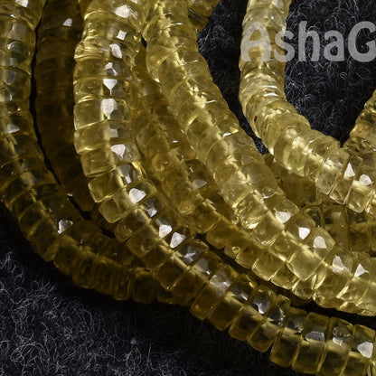 Lemon Quartz Faceted Heishi Tyre Beads,16" Strand Natural Yellow Green Lemon Wheel Shape Beads Gemstone Flat Tyre Faceted Beads For Jewelry