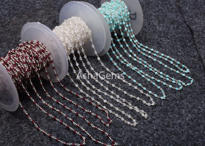 92.5 Silver Rosary chain Wire Wrapped Natural garnet Crystal Amazonite Faceted Beads Chain Real Silver gemstone Beaded rosary chains Jewelry