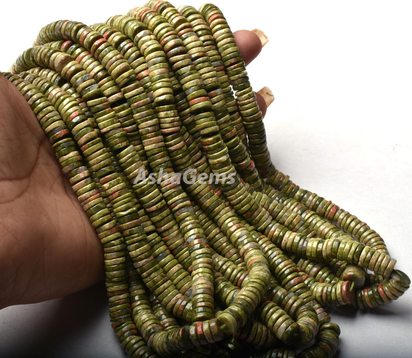 Beautiful Green Unakite Heishi Tyre Shape Beads,7.5-8mm Natural Unakite Flat Smooth Beads, Unakite Beads Gemstone Wheel Shape Beads Handmade