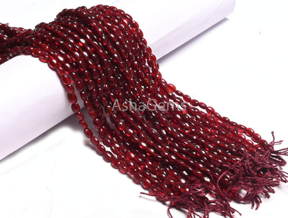 13" Strand Fine Red Garnet Color Hydro Smooth Oval Shape Handmade Beads,5.5-7 mm Maroon Red Hydro Plain Oval Beads Jewelry Making Craft SALE