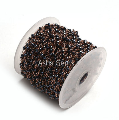 AAA Black Spinal Hydro Silver Coated Beads Rosary Chain By Feet Copper Plated 3mm Spinel Hydro Faceted Rondelle Chain For Jewelry Craft SALE