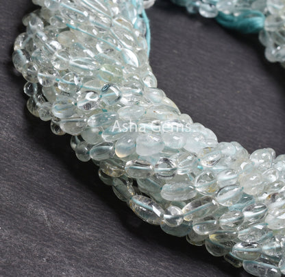 13" Natural Blue Aquamarine Smooth Nugget Shape Gemstone Beads,Beautiful Aquamarine Handmade Beads Tumble Straight Drill Bead Jewelry Making