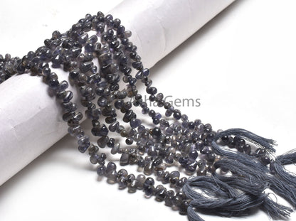 Beautiful Blue Iolite smooth Drops Shape Beads, Natural Iolite Side Drill Drops,13" Iolite Plain Teardrop Handmade Iolite Beads Jewelry SALE