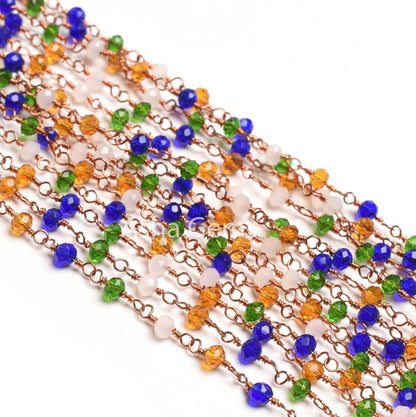 3,10,50Feet Multi Color Disco Hydro Faceted Beads Rosary Chain Rose Gold Plated Wire Wrap Copper Metal Chain Jewelry Making Craft Chain SALE