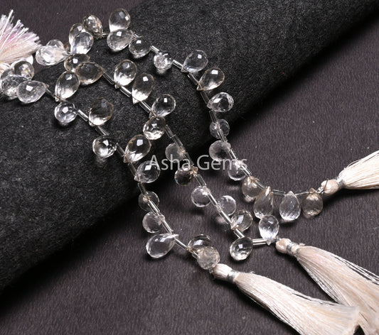 AAA Quality Crystal Quartz Faceted Drop Shape Beads,7"Natural White Crystal Side Drill Teardrop Gemstone Briolette Beads Jewelry Making SALE