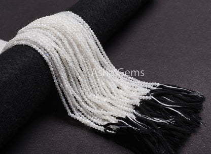 3.2 mm Rainbow Moonstone Faceted Rondelle Beads Natural Blue Fire Rainbow Moonstone Micro Machine Cut Beads,12.5" Strand White Rainbow Beads