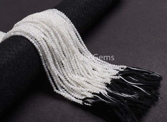 3.2 mm Rainbow Moonstone Faceted Rondelle Beads Natural Blue Fire Rainbow Moonstone Micro Machine Cut Beads,12.5" Strand White Rainbow Beads