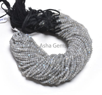 AAA Grey Labradorite Faceted Round Ball Beads,3.5mm labradorite Machine Cut Round Gemstone Beads, Natural Blue Fire Labradorite Bead Jewelry
