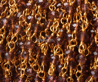 Beautiful Purple Garnet Hydro Faceted Rondelle Beads Rosary Chain By Feet Jewelry Making Chains Gold Plated Wire Wrapped Beaded Rosary Chain