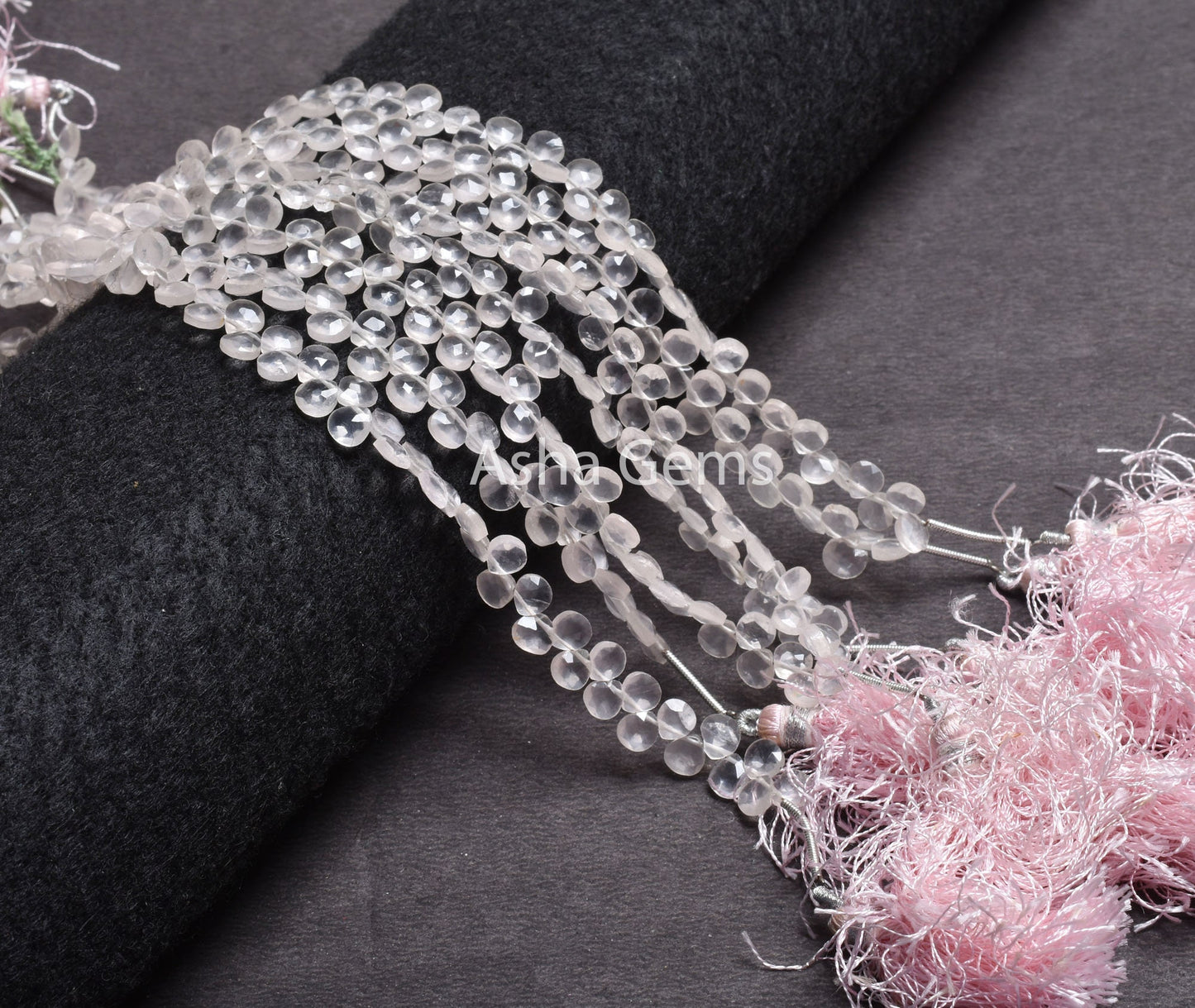 AAA Pink Rose Quartz Faceted Heart Shape Gemstone Beads,7"Strand Natural rose Quartz Tiny Heart Briolette Side Drill Beads, Rose Quartz SALE