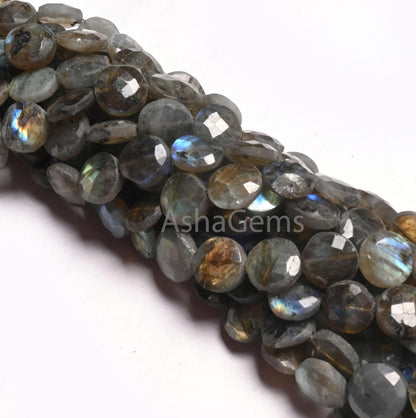 Beautiful Labradorite Faceted Coin Shape Gemstone Beads, natural Multi Flash Black rainbow Coin Briolette T- Drill labradorite Beads Jewelry