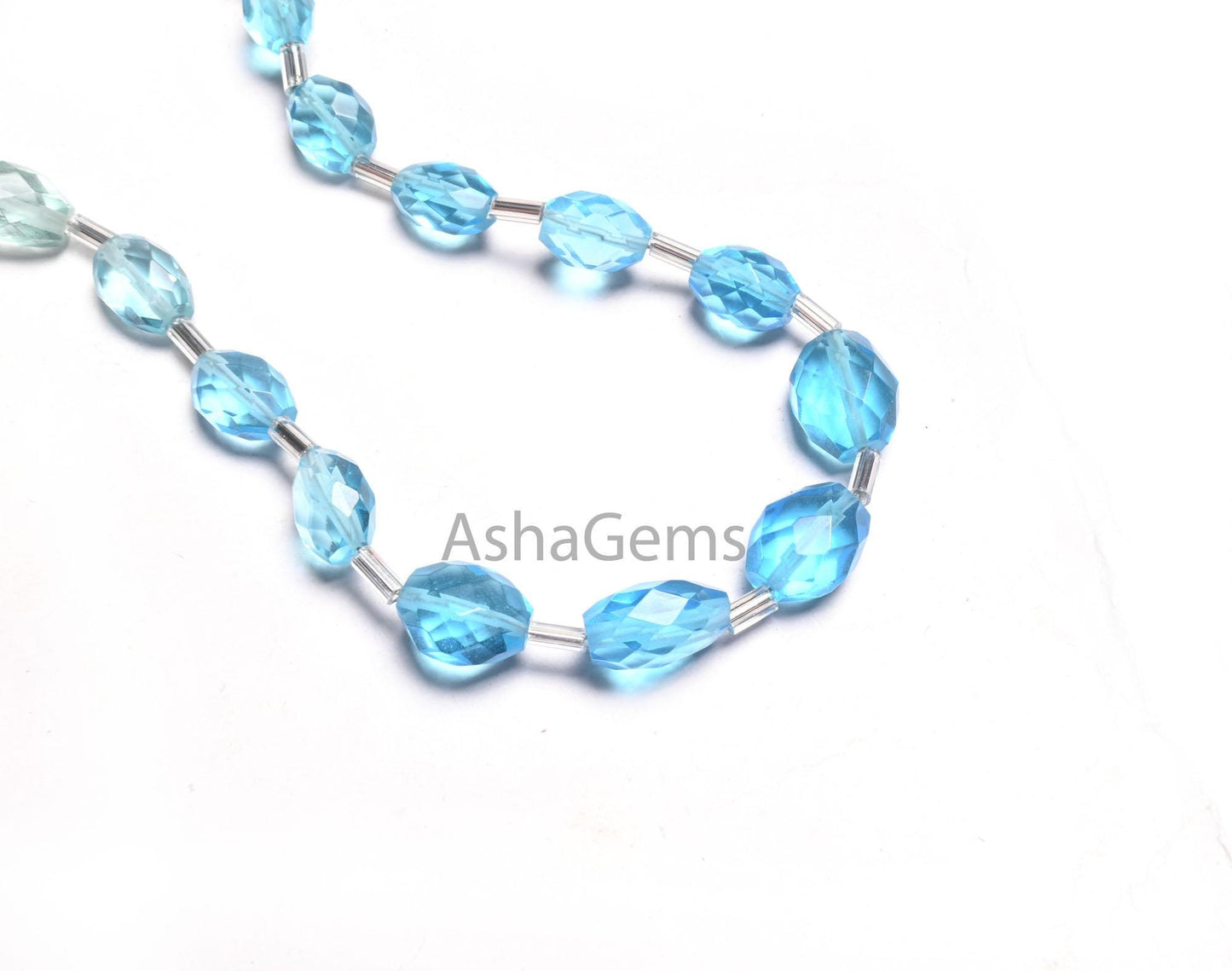 Beautiful Shaded Blue Topaz Color Hydro Oval Shape Checker Cut Beads,10" Blue Hydro faceted Oval Briolette handmade Beads Jewelry Craft SALE