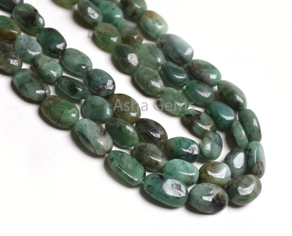 Beautiful Emerald Smooth Oval Gemstone Beads Necklace,7x9-8x12mm Green Emerald Plain Uneven Oval Bead,3 Strand Necklace Emerald Bead Jewelry