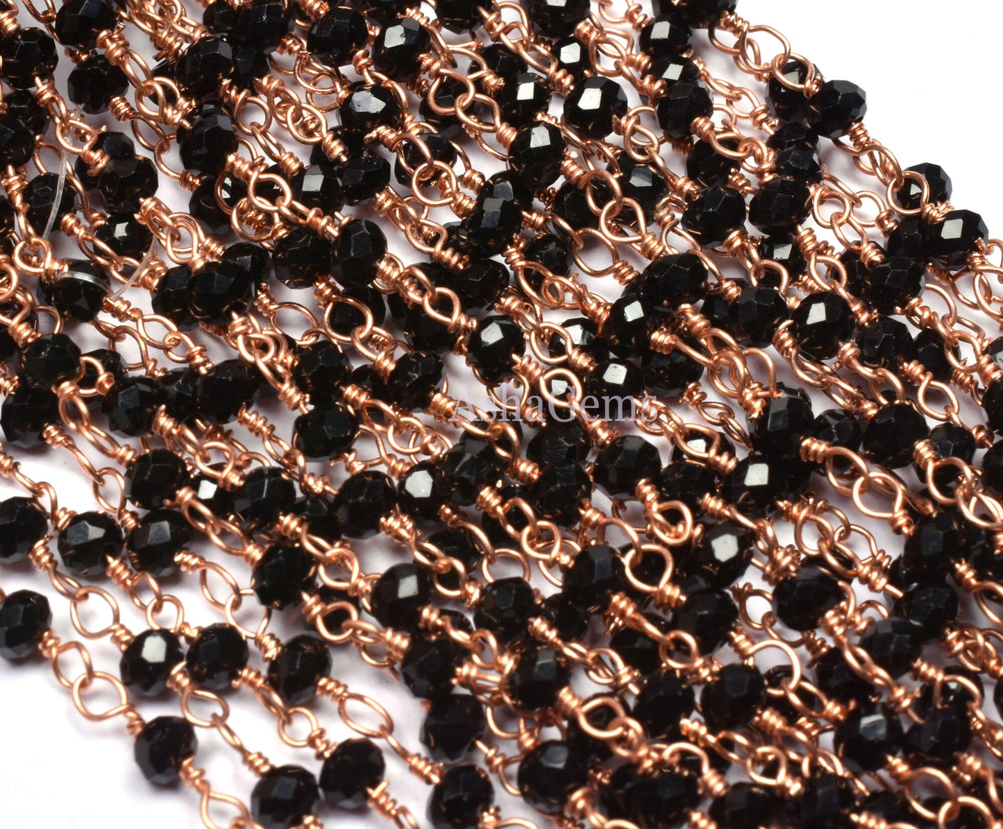 3,10,25 Foot Roll Rose Gold Plated Black Onyx Hydro Rosary Chains Faceted Rondelle Beaded Jewelry Making Finding Wire Wrapped Chain Jewelry