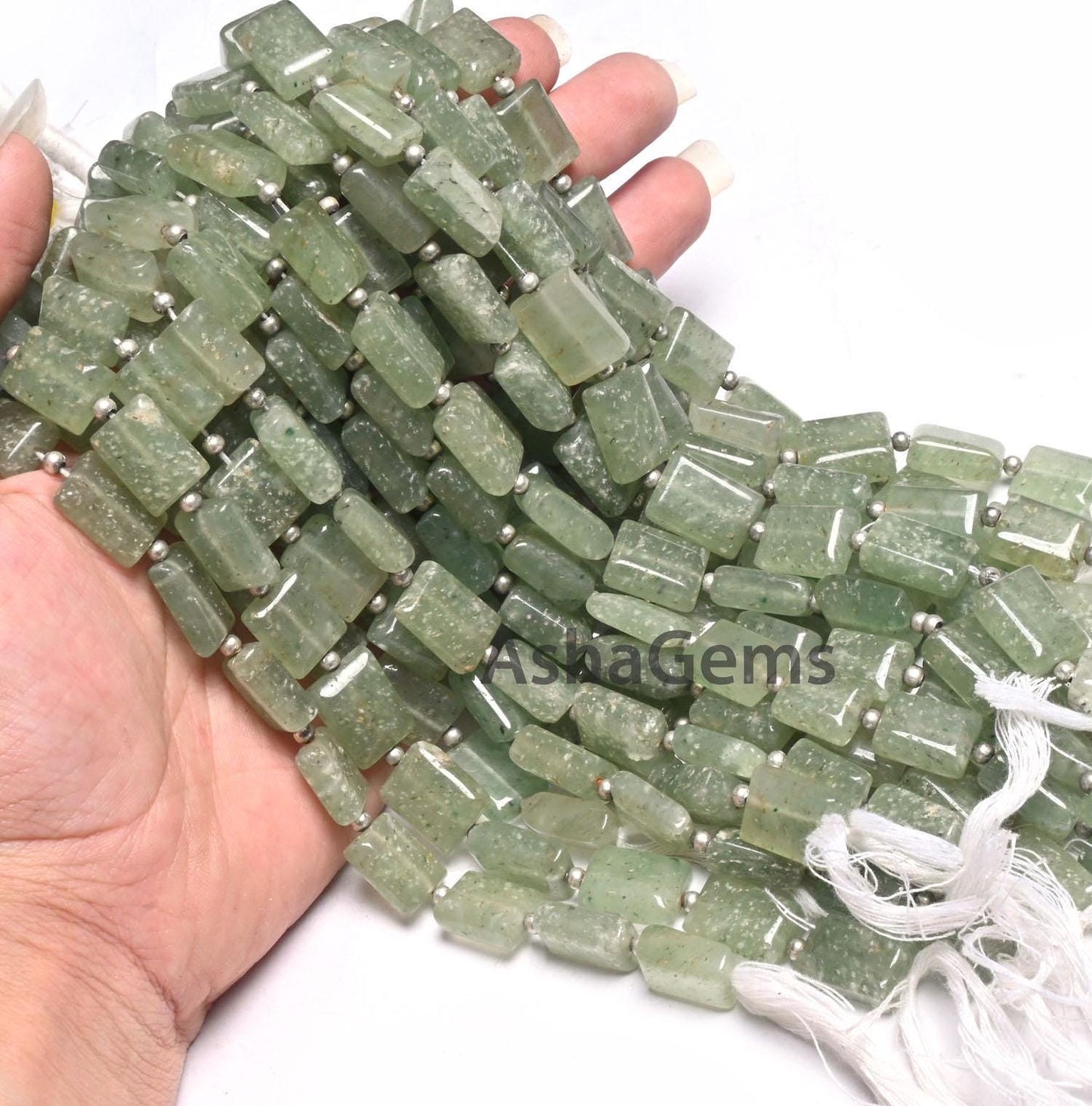 Natural Strawberry Quartz Smooth Rectangle Shape Handmade Beads, Light Green Strawberry Fancy Chicklet Straight Drill Gemstone Beads Jewelry