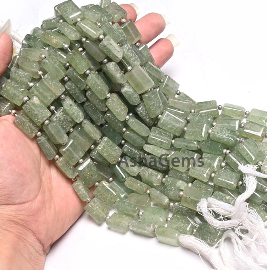 Natural Strawberry Quartz Smooth Rectangle Shape Handmade Beads, Light Green Strawberry Fancy Chicklet Straight Drill Gemstone Beads Jewelry