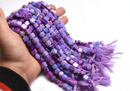 9"Strand lavender Opal Smooth Box Shape Beads, Shaded lavender Purple Pink Opal Plain 3D Cube Box Beads, Opal Handmade Cube Gemstone beads
