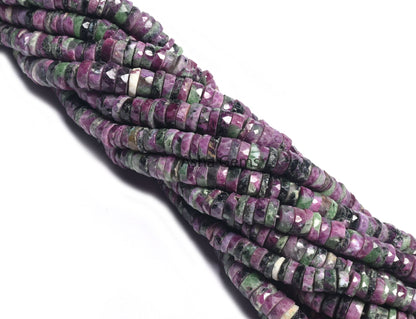 Natural Ruby Zoisite Faceted Heishi tyre Beads, Fine Ruby Zoisite Wheel Shape Beads Gemstone Flat Tyre Beads Necklace Jewelry Making Crafts
