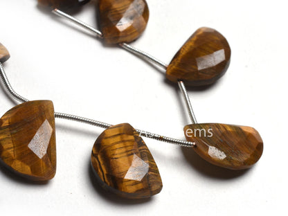 11x17-12qx18 mm Tiger Eye Faceted Fancy Briolette Gemstone Beads, Natural Tiger Eye Side Drill Fancy D Shape Beads, Tiger Eye Beads Jewelry
