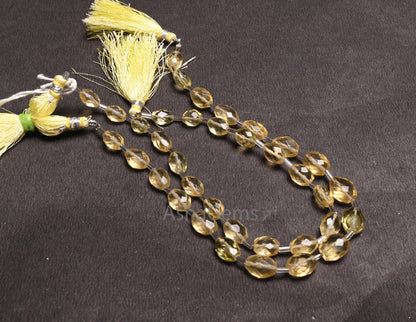 Fine Lemon Quartz Color Hydro Faceted Oval Checker cut Beads,10" Yellow Lemon Hydro Oval Briolette Straight Drill Beads Jewelry making Craft