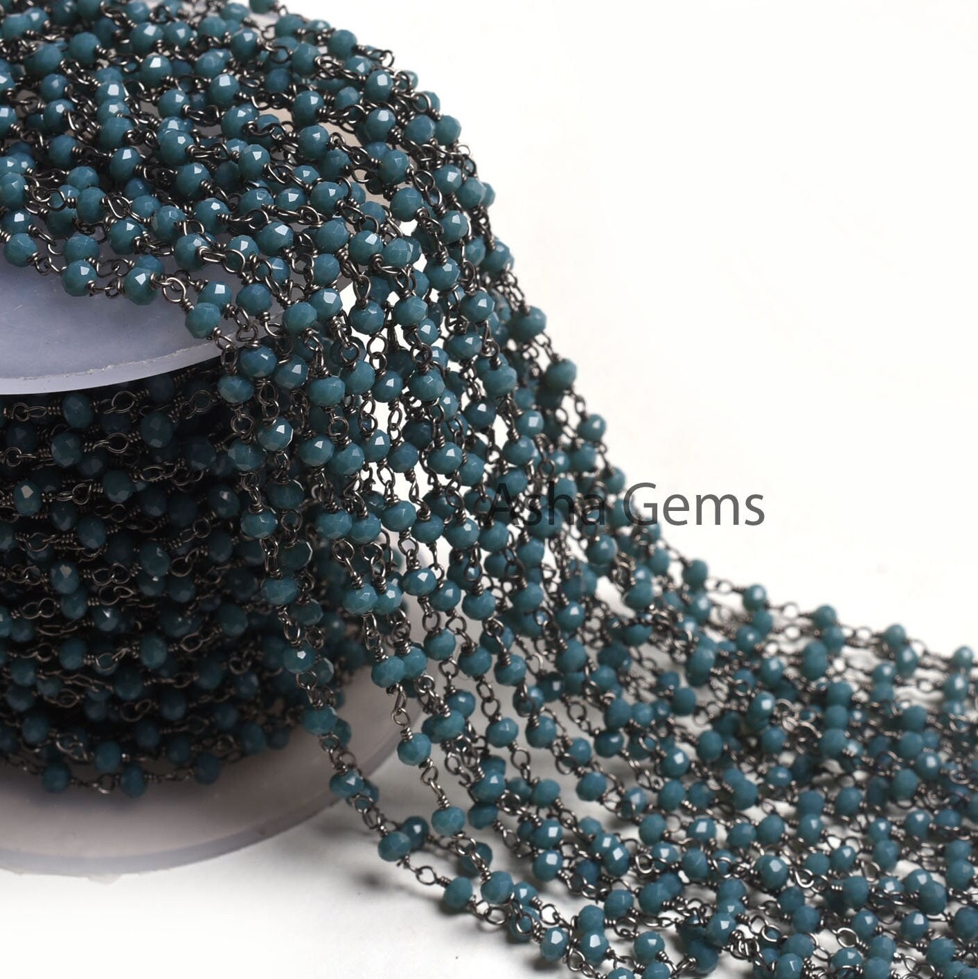 Black Metal Plated Light Neon Blue Apatite Hydro Beaded Rosary Chain 3,10,25,50 Feet Faceted Rondelle Chain 3-3.5 mm Finding Jewelry Chain