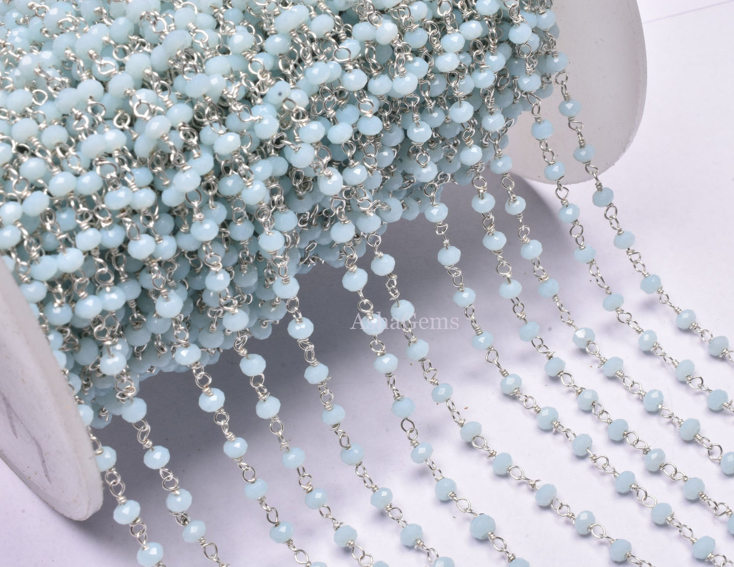 3,5,10,50 Feet Aqua Chalcedony Hydro Rondelle Faceted Beaded Rosary Chain gold Silver black Plated Wire Jewelry Making Finding,Size 3-3.5 mm