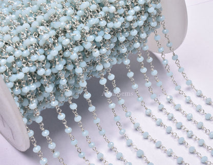 3,5,10,50 Feet Aqua Chalcedony Hydro Rondelle Faceted Beaded Rosary Chain gold Silver black Plated Wire Jewelry Making Finding,Size 3-3.5 mm