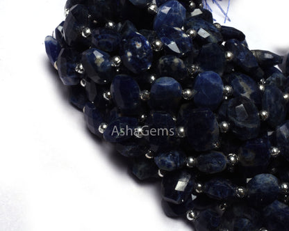 Beautiful AAA Sodalite Faceted Fancy Oval Shape Beads,8.5-12mm Natural Blue Sodalite Step Cut Oval T Drill Gemstone Bead 8" Sodalite Jewelry