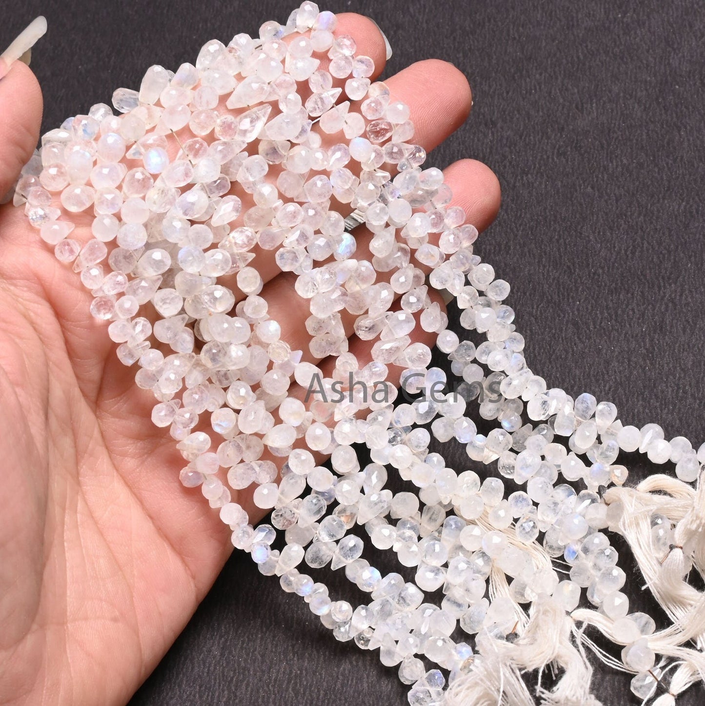 Natural Blue Flash Rainbow Moonstone Tiny Drops Shape Faceted Beads,9"Blue Fire White Rainbow Moonstone Teardrop Briolette Bead Jewelry SALE (AG 18940)