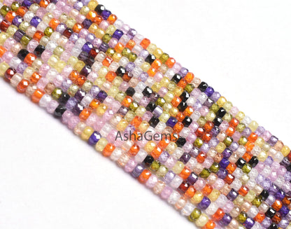 Beautiful Multi Color Zircon Micro Cut Faceted Rondelle Gemstone Beads,3 mm Cubic Zirconia Machine Cut Bead, Zircon Disco Bead Jewelry Craft