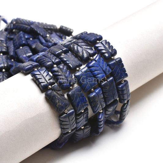 Beautiful Lapis Lazuli Carving Chiclet Beads, Natural Blue Lapis Carved Rectangle Shape Gemstone Beads, Lapis Fancy Straight Drill Bead SALE