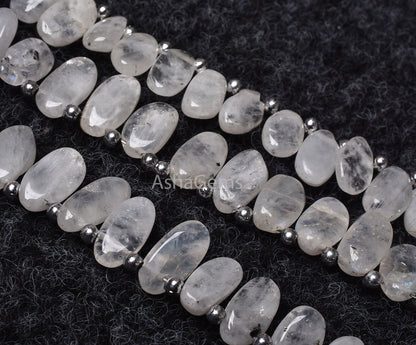 White Moonstone Smooth Uneven Oval Shape Gemstone Beads, 7" Strand Natural Fire Rainbow Moss Moonstone Beads, Side Drill Oval Plain Beads