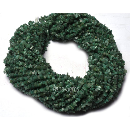 AAA Quality 34" Strand Natural Green Emerald Uncut Chips Raw Gemstone Beads, Green Emerald Gemstone Rough Smooth Tiny Nuggets Beads, Emerald