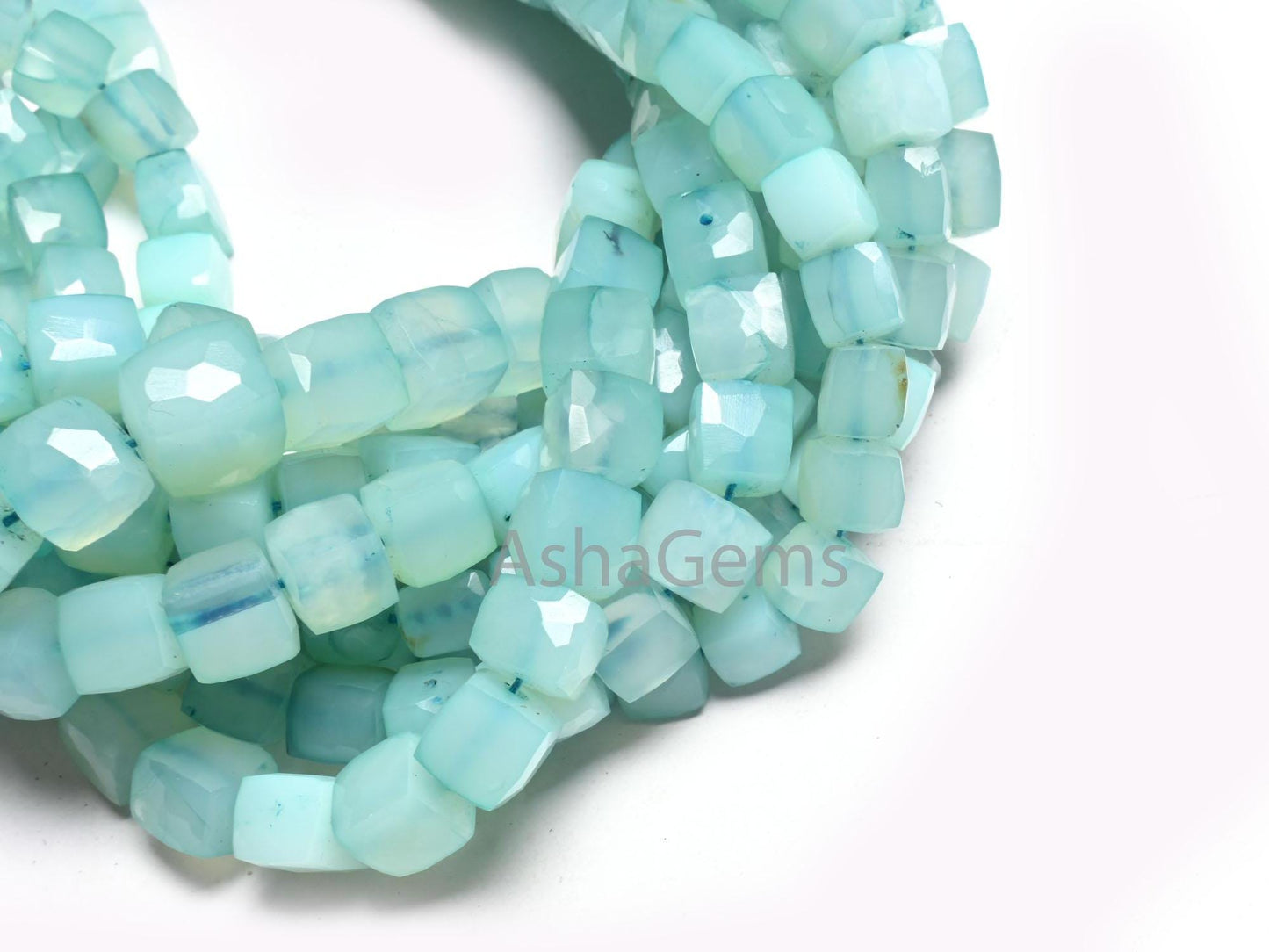 Fine Quality Blue Chalcedony Faceted 3D Cube Box Gemstone Beads, Light Blue Chalcedony Cube Indian Cut Chalcedony Beads Jewelry making Craft