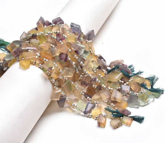 Multi Color Fluorite Fancy Slice Faceted Gemstone Beads, Natural Fluorite Uneven Flat Table Cut Fancy Side Drill Fluorite Bead Jewelry Craft
